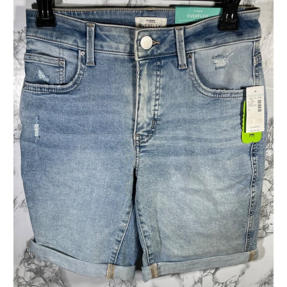 Everflex Womens High-Rise Super Stretch Denim Bermuda Shorts Size 4